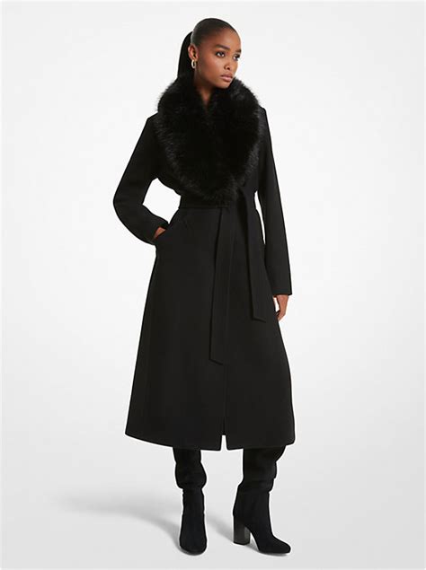 michael michael kors faux fur-trim wool-blend coat